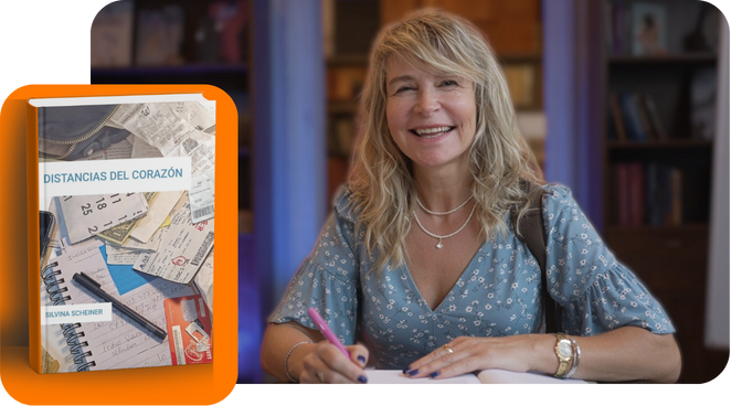 Silvina Schiner la autora con el libro Distancias del Corazon en su version fisica.